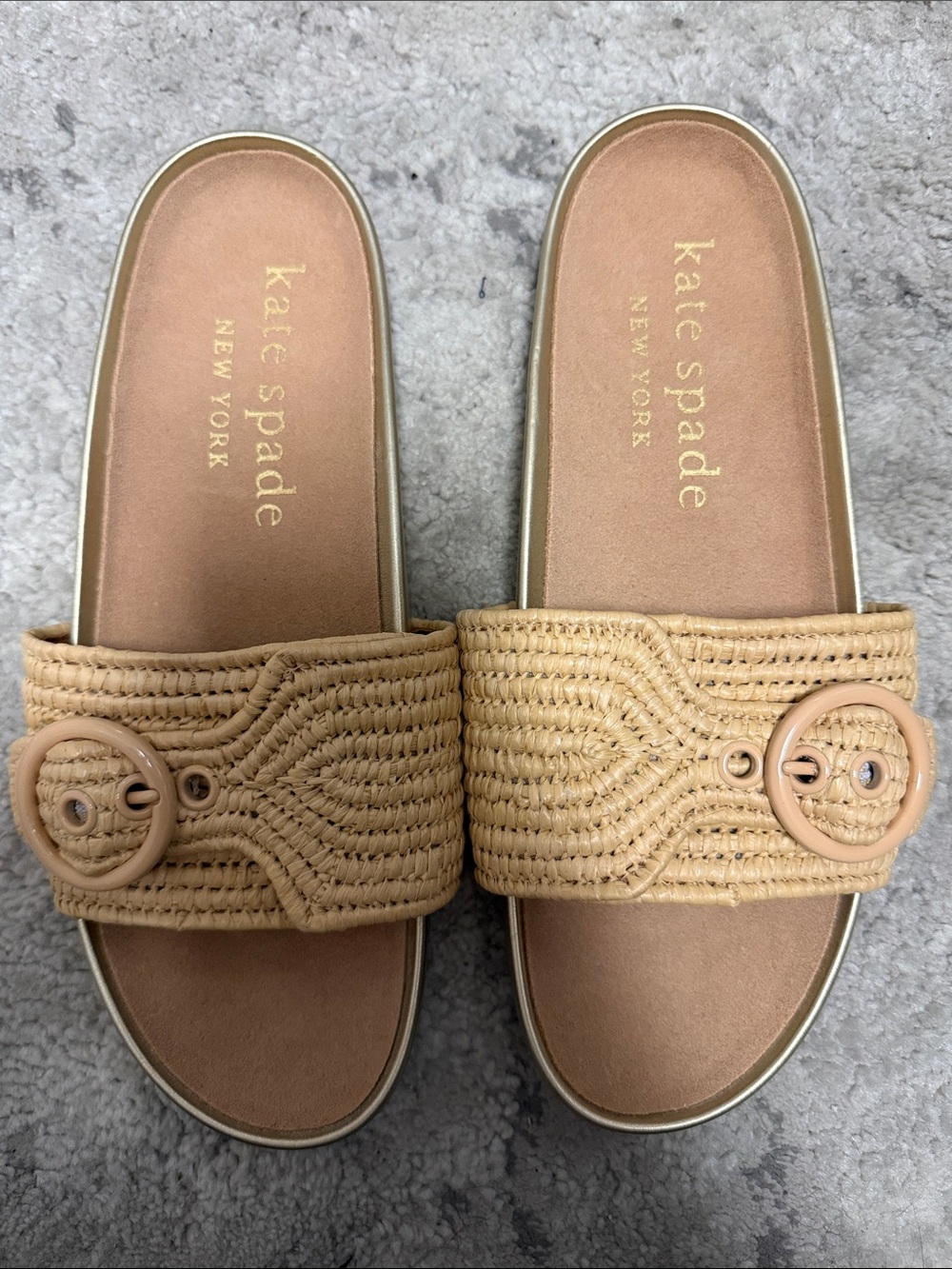 kate spade Tan Woven Buckle Slide Mules